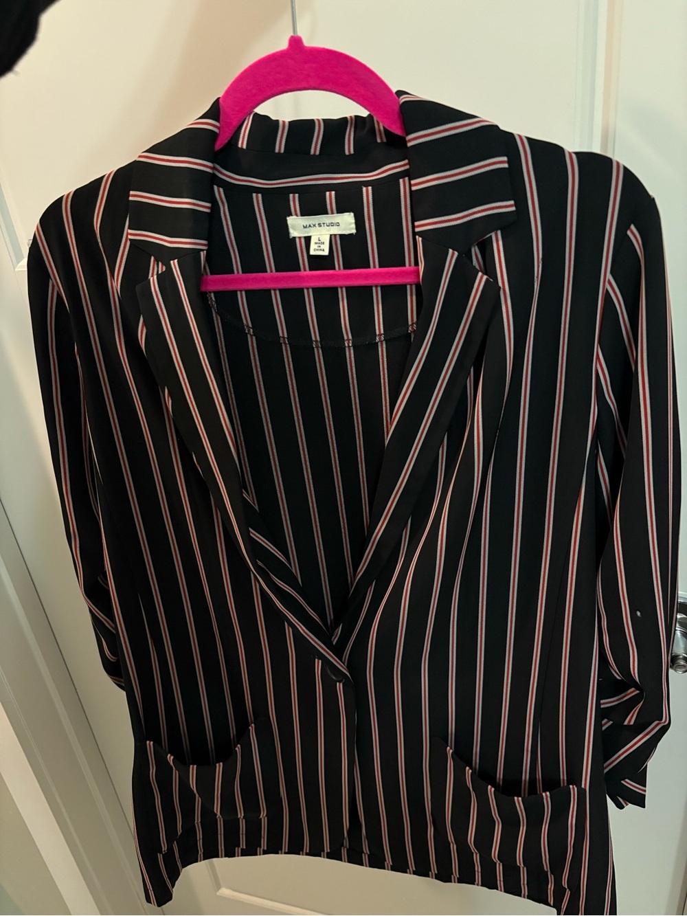 Max Studio Black Striped Blazer with Red Accents